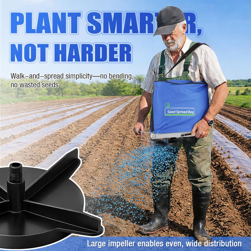 Zipcase 25lb Bag Seed Spreader with Waterproof Bag, Rare Baffle and Accurate Gears, Handheld Grass Seed Spreaders for Lawns, Blue - Image 2