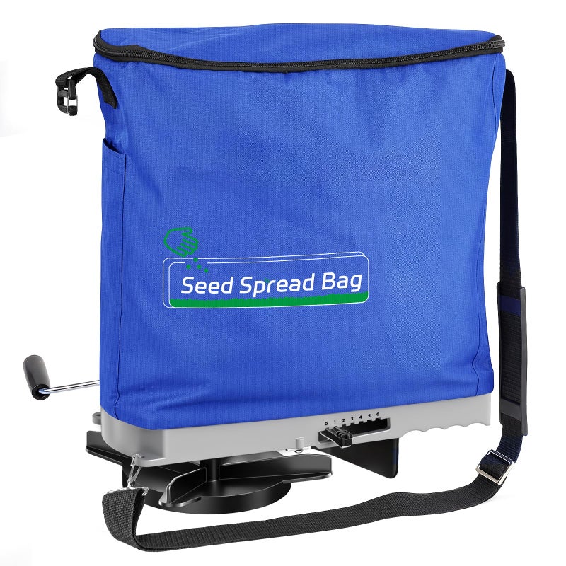 Zipcase 25lb Bag Seed Spreader with Waterproof Bag, Rare Baffle and Accurate Gears, Handheld Grass Seed Spreaders for Lawns, Blue - Image 1