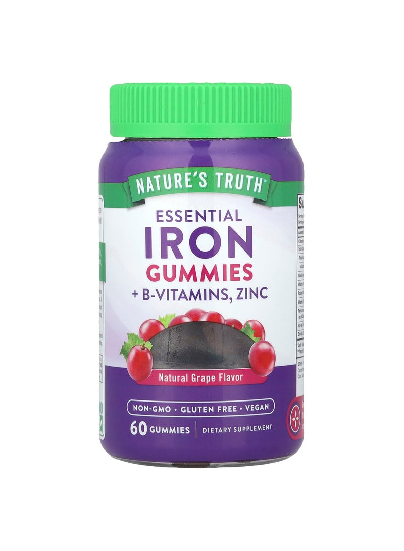 Essential Iron + B-Vitamins, Zinc Gummies, Natural Grape, 60 Gummies