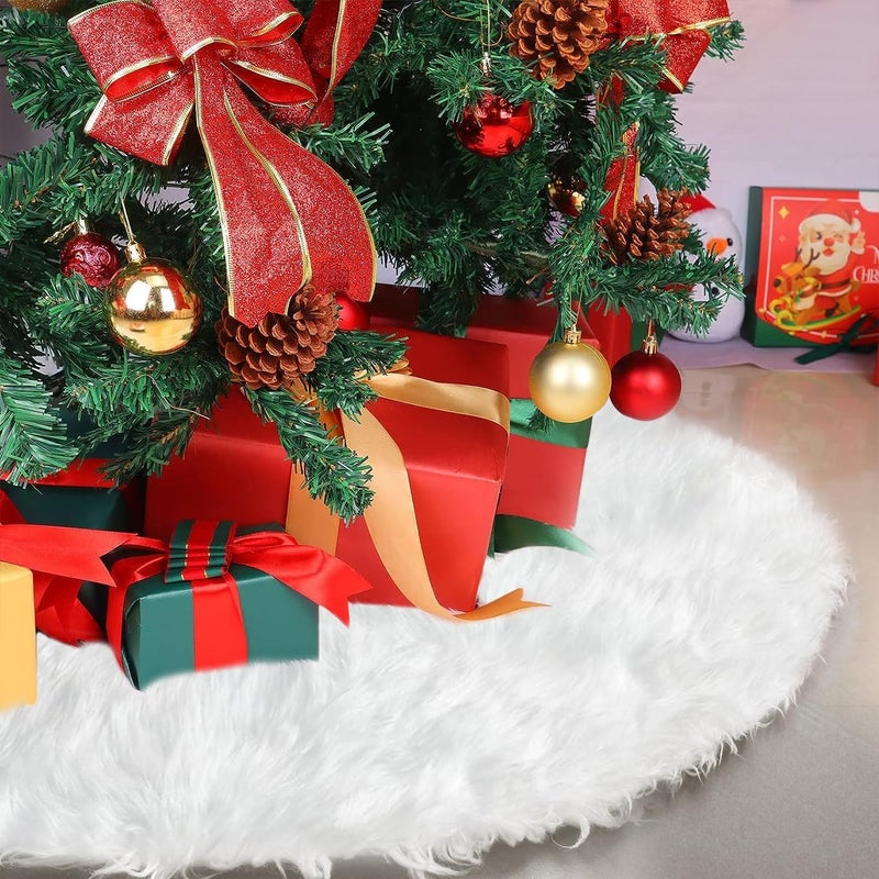 Lerryone Christmas Tree Skirt 31 Inch Faux Fur White Tree Skirts Small Snowy White Plush Velvet Xmas Tree Mat Base Cover for Holiday Home Party Decorations - Image 2