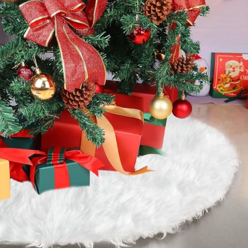 Lerryone Christmas Tree Skirt 31 Inch Faux Fur White Tree Skirts Small Snowy White Plush Velvet Xmas Tree Mat Base Cover for Holiday Home Party Decorations - Image 1