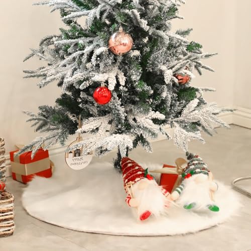 Lerryone Christmas Tree Skirt 31 Inch Faux Fur White Tree Skirts Small Snowy White Plush Velvet Xmas Tree Mat Base Cover for Holiday Home Party Decorations - Image 3
