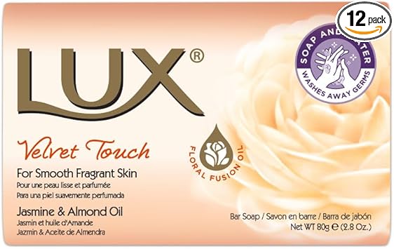 Lux صابون لكس فيلفت تاتش الجمالي بار للعناية الفاخرة للوجه واليدين والجسم معزز لبشرة ناعمة ومتألقة صابون استحمام يومي لطيف برائحة منعشة للرجال والنساء 80 جرام × 12 - Image 1