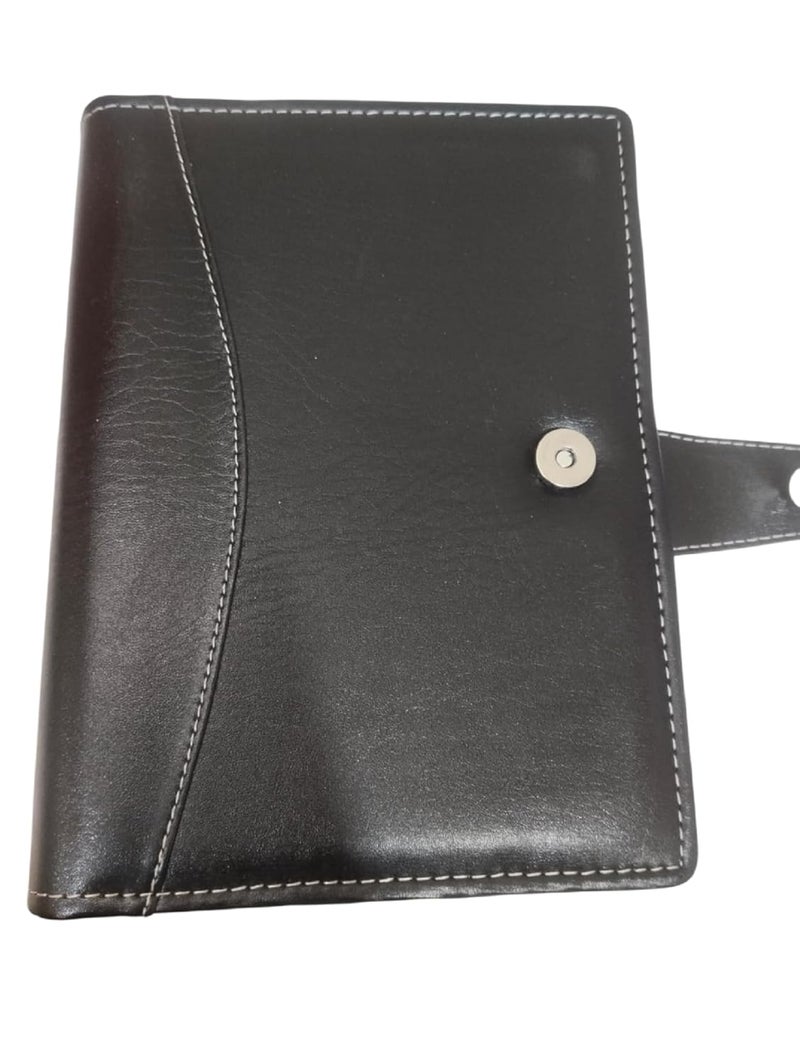 Peeplvalue Premium Black leather organiser 2025 I6 ring notebook with leather black color cover and Refillable Loose Leaf Personal Planner Organizer Binder with Magnetic Buckle, (Black,A5 Size) (Pack of 4) - Image 1
