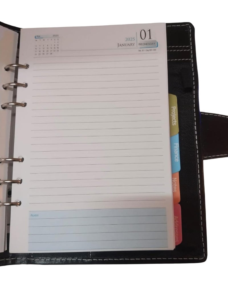 Peeplvalue Premium Black leather organiser 2025 I6 ring notebook with leather black color cover and Refillable Loose Leaf Personal Planner Organizer Binder with Magnetic Buckle, (Black,A5 Size) (Pack of 4) - Image 3