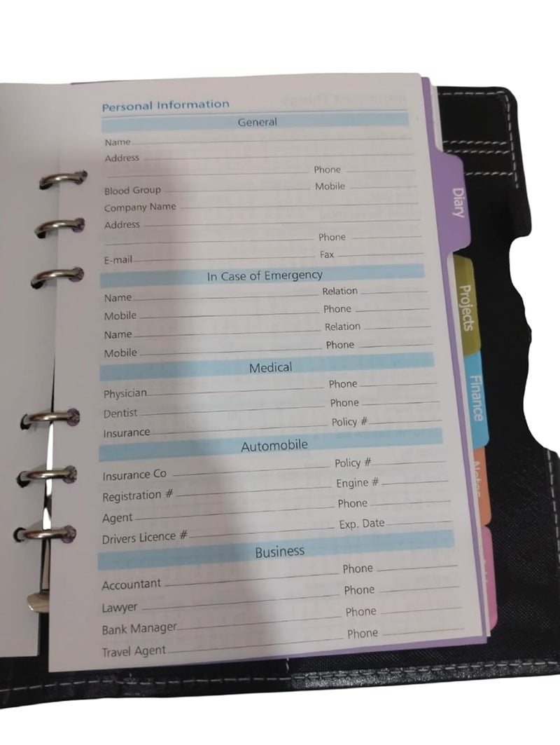 Peeplvalue Premium Black leather organiser 2025 I6 ring notebook with leather black color cover and Refillable Loose Leaf Personal Planner Organizer Binder with Magnetic Buckle, (Black,A5 Size) (Pack of 4) - Image 4