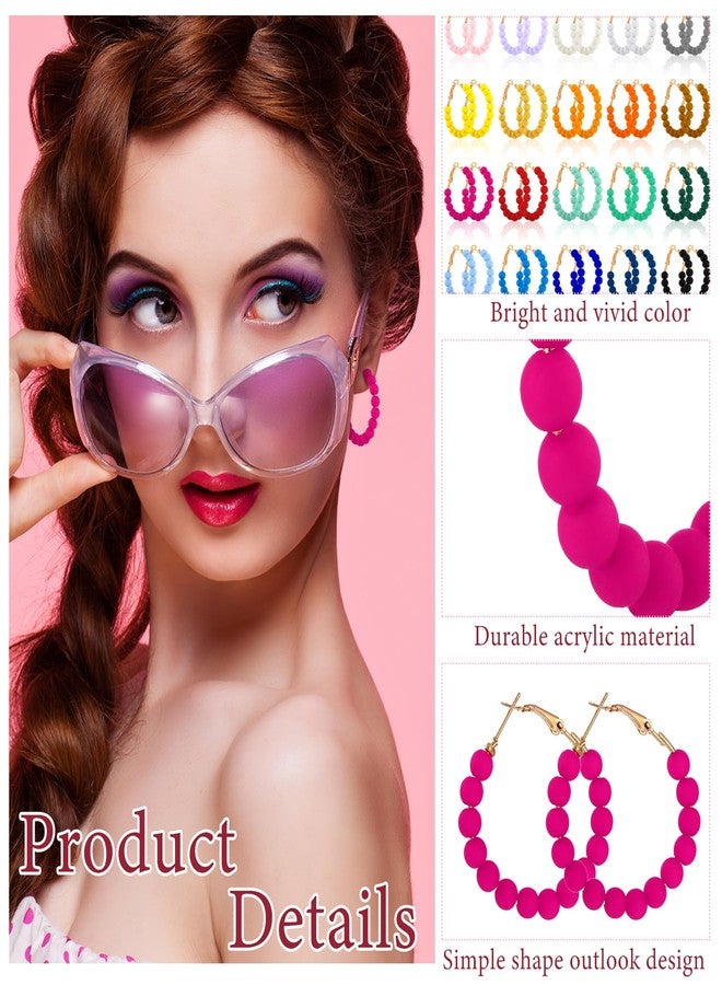 Inbagi 20 Pairs Beaded Hoop Earrings for Women Bohemian Bead Earrings Mixed Color Dangle Earrings for Girls (1.37 Inch) - Image 3