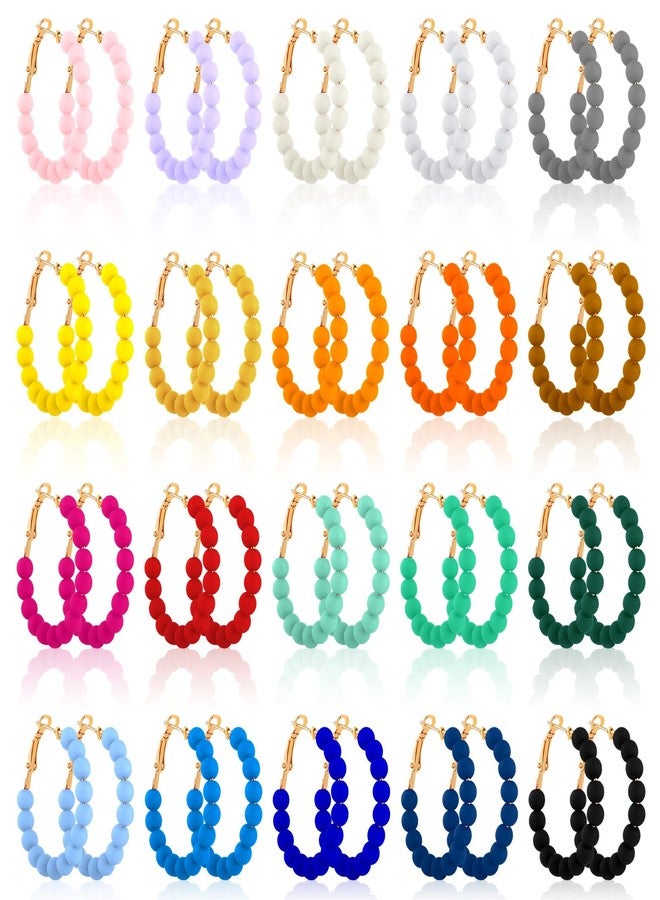 Inbagi 20 Pairs Beaded Hoop Earrings for Women Bohemian Bead Earrings Mixed Color Dangle Earrings for Girls (1.37 Inch) - Image 1