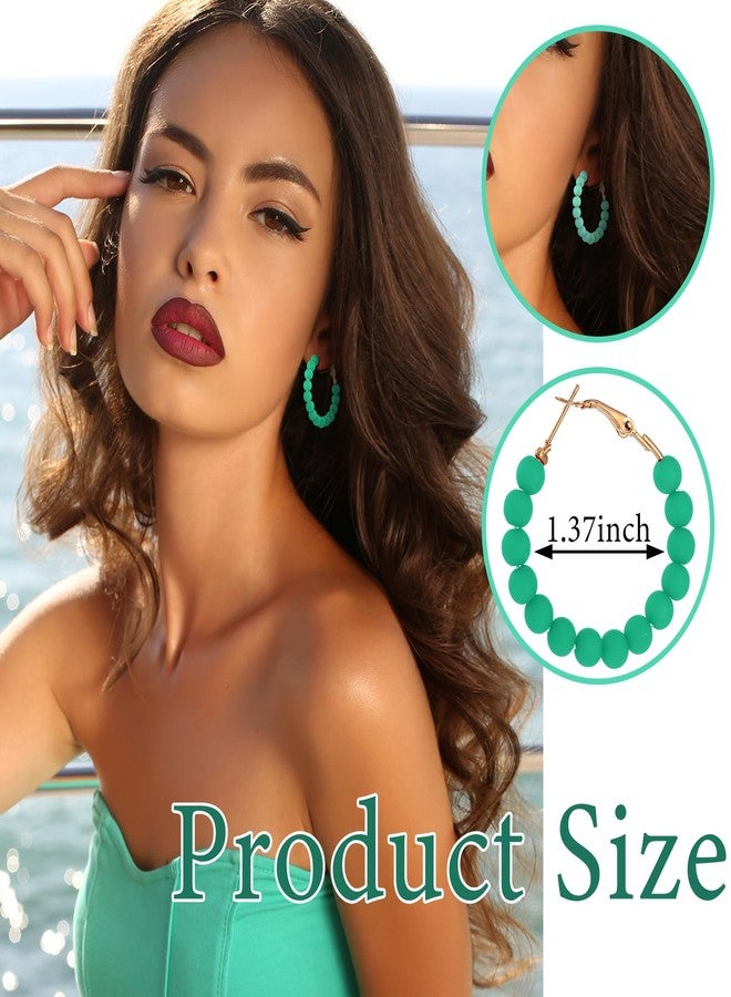 Inbagi 20 Pairs Beaded Hoop Earrings for Women Bohemian Bead Earrings Mixed Color Dangle Earrings for Girls (1.37 Inch) - Image 2