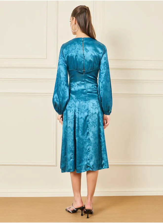 Styli Satin Jacquard Print A-Line Midi Dress