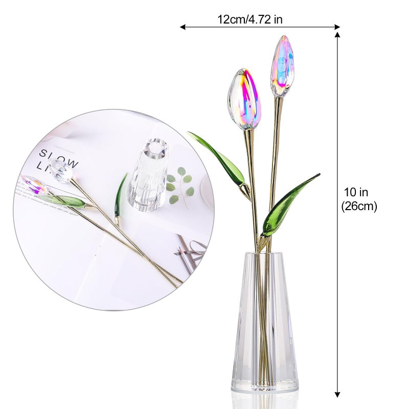 LONGWIN Crystal Tulips Flower Figurine Collectible with Vase Glass Spring Bouquet Flowers with Stem Home Decor Gift for Women Mom - Image 4