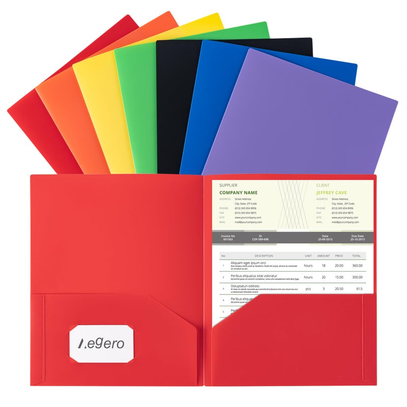 Aegero Plastic Folders with Pockets (7 Pack, Assorted Colors), Durable Heavy Duty File Folders with Business Card Slot, 2-Pocket Folder for Schoolwork & Office,Letter Sizeâ€¦ - Image 1