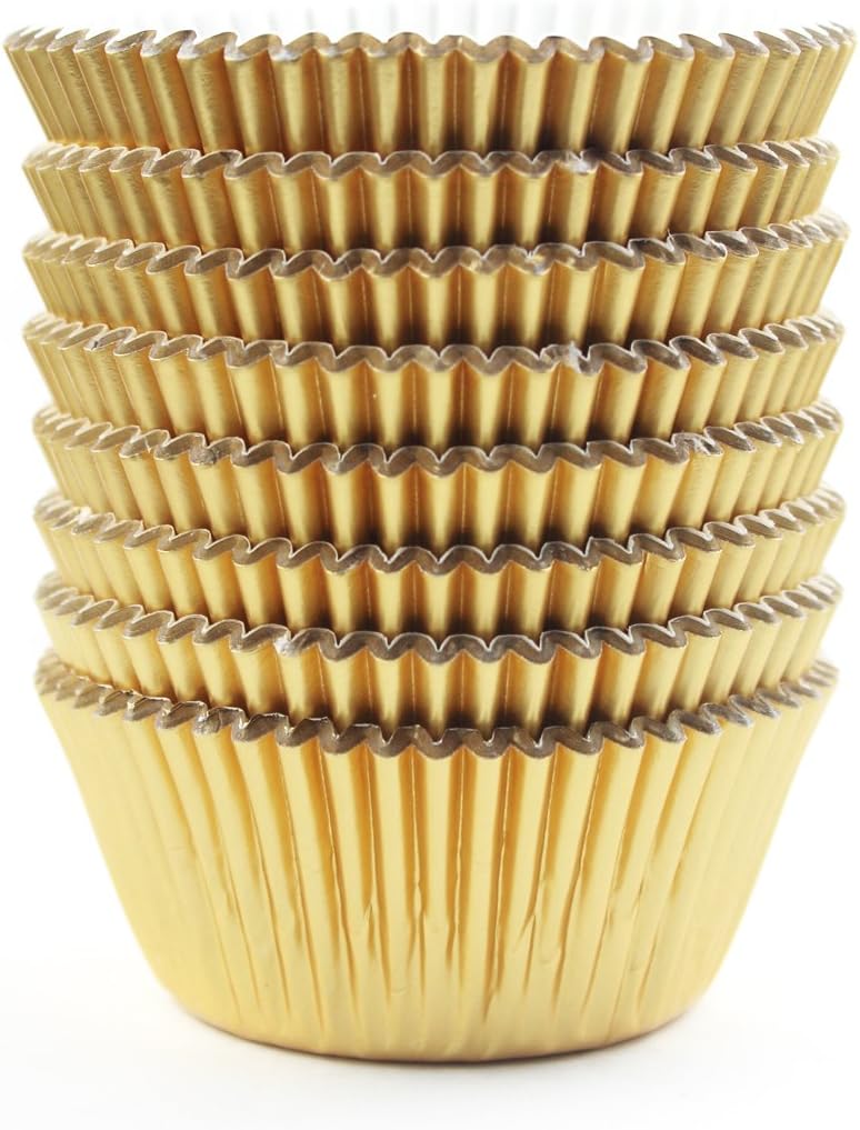 Eoonfirst Gold Foil Cupcake Case Liners Wrappers Baking Muffin Paper Cups 200 Pcs - Image 1