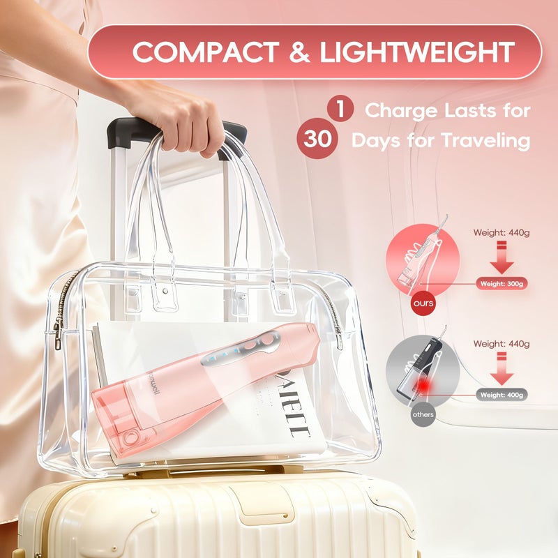 Pink Portable Water Flosser Oral Care IPX7 Waterproof 360 Degree Rotating Nozzle With 4 Replacement Nozzles For Home Travel Thorough Oral Cleaning - Image 4