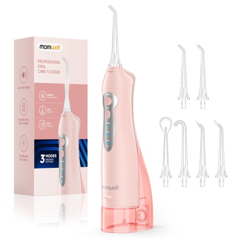 Pink Portable Water Flosser Oral Care IPX7 Waterproof 360 Degree Rotating Nozzle With 4 Replacement Nozzles For Home Travel Thorough Oral Cleaning - Image 1