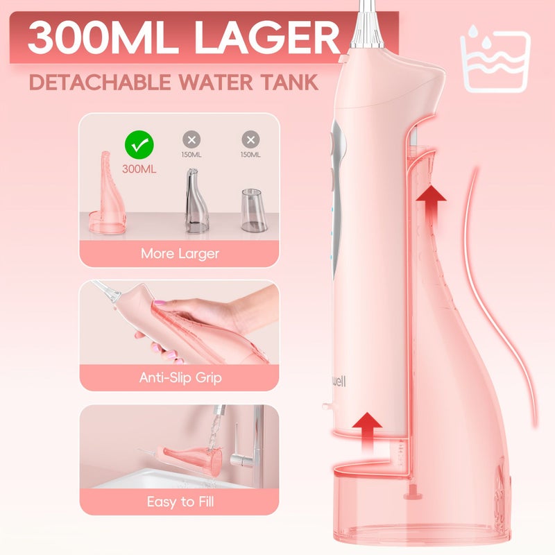 Pink Portable Water Flosser Oral Care IPX7 Waterproof 360 Degree Rotating Nozzle With 4 Replacement Nozzles For Home Travel Thorough Oral Cleaning - Image 3