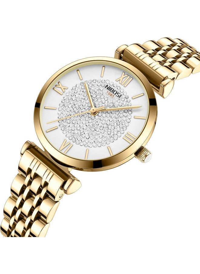 NIBOSI - NIBOSI Metal Women Watches Analogue Wrist Watches For Women'S & Girls&Miss&Ladies Rose Gold Dial Watch With Stylish Diamond Studded Watches - Image 1