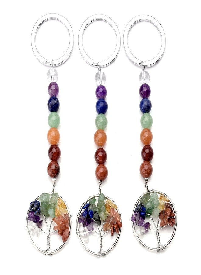 PESOENTH Cute Life Tree 7 Chakra Crystal Gemstone Beaded Keychain Healing Stones Key chain for Women Key Chain For Car Keys Purse Charms Handbag Backpack Accessories - Image 2