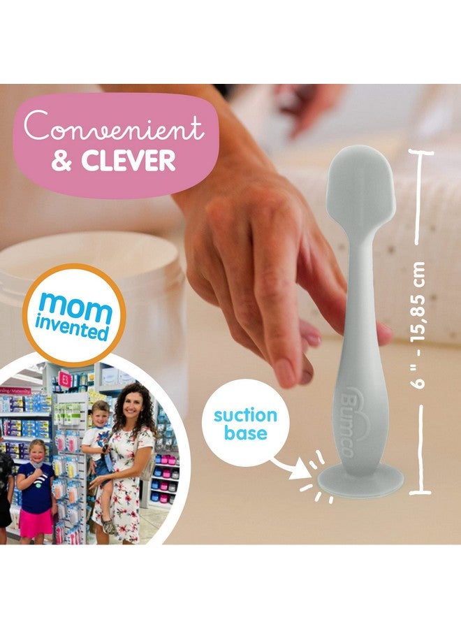 بيبي بام برَش فرشاة بومكو بيبي بوم - ملعقة كريم حفاضات خالية من مادة BPA مع قاعدة شفط، سيليكون ناعم ومرن، سهلة التنظيف بالمسح، أساسية لحقيبة الحفاضات من ابتكار الأم (رمادي) - Image 2