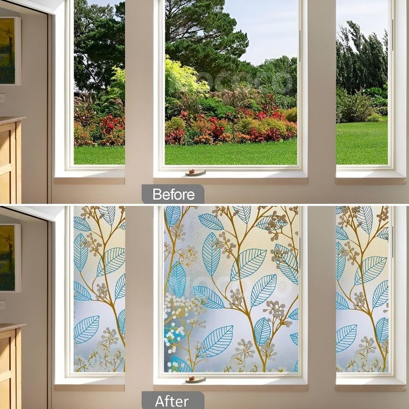 MOCOCO Premium Privacy Window Film Vinyl Frosted Self Adhesive Glass Film Decorative Window Stickers for Home Office Bathroom Kitchen Living Room - Sapphire Blue - Image 4