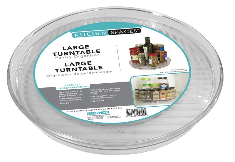 Kitchen Spaces Large Lazy Susan Turntable Organizer Easy Reach Deep Cabinet Shelf Storage for Kitchen and Pantry Items Great for Under The Sink Clear and Sturdy with Full Spin