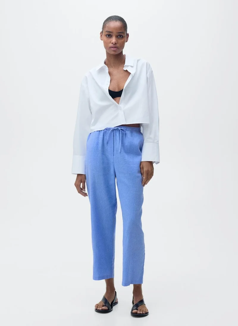 MANGO Straight linen-blend trousers