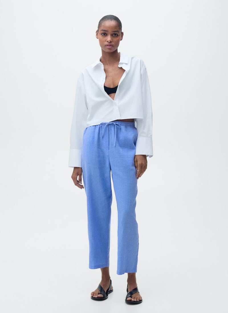 MANGO - Straight linen-blend trousers - Image 1