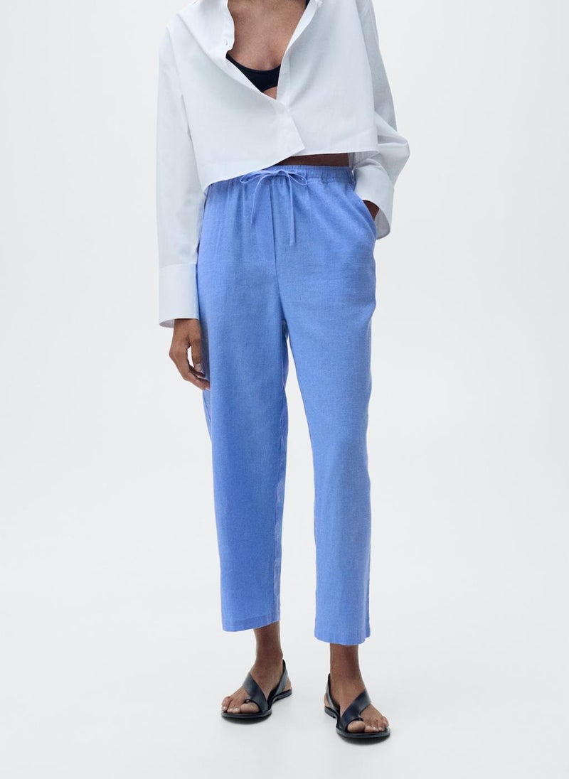 MANGO - Straight linen-blend trousers - Image 1