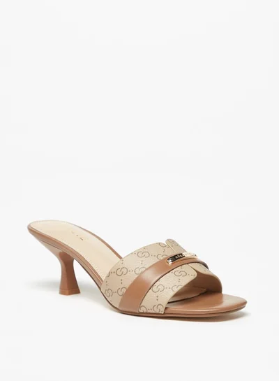 Celeste Womens Monogram Print Slip-On Sandals With Kitten Heels