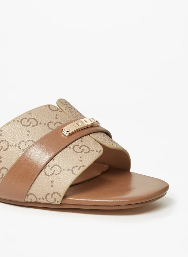 Celeste Womens Monogram Print Slip-On Sandals With Kitten Heels
