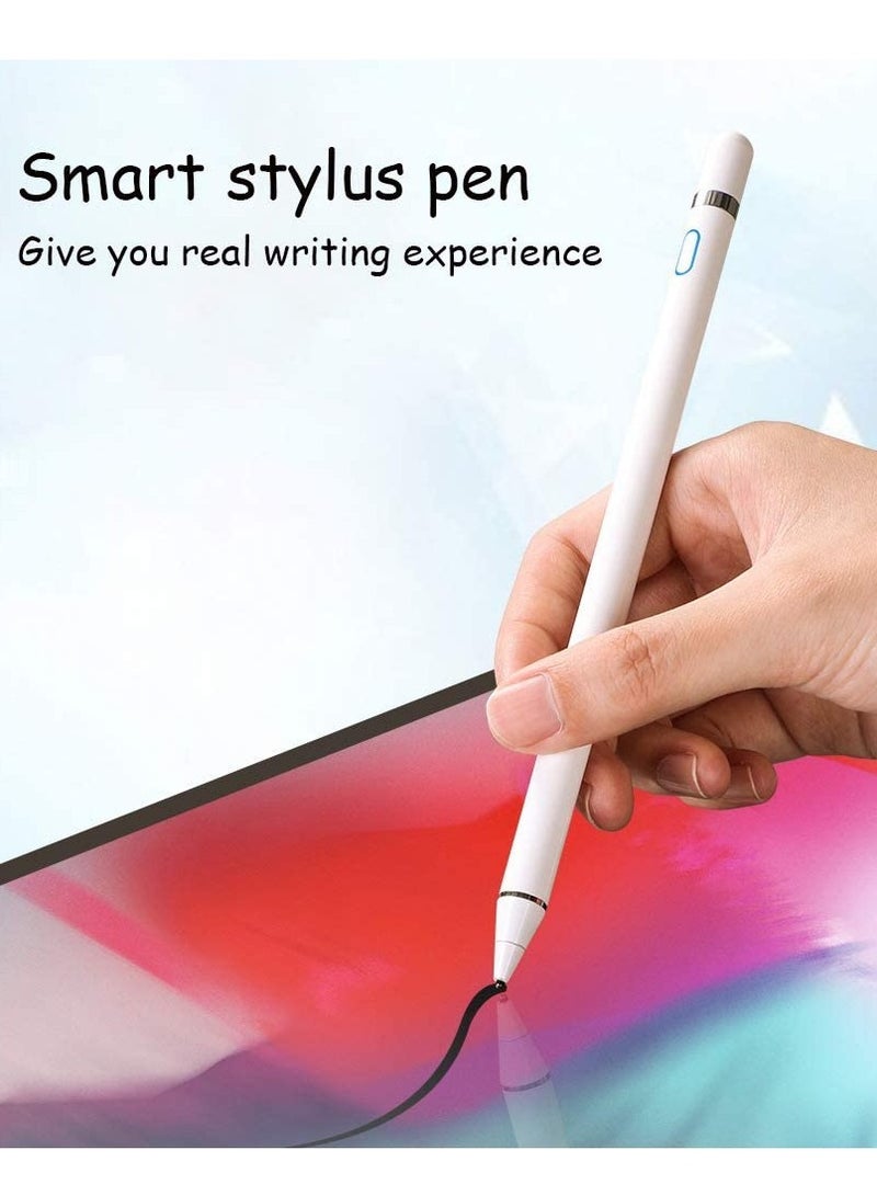 Active Stylus Pen for Android,iOS, iPad/iPad 2/New iPad 3/iPad4/iPad Pro/iPad Mini/iPad Mini 2/3 /4 and Most Tablet,1.5mm Fine Point Rechargeable Digital Stylus Pen（White） - Image 1