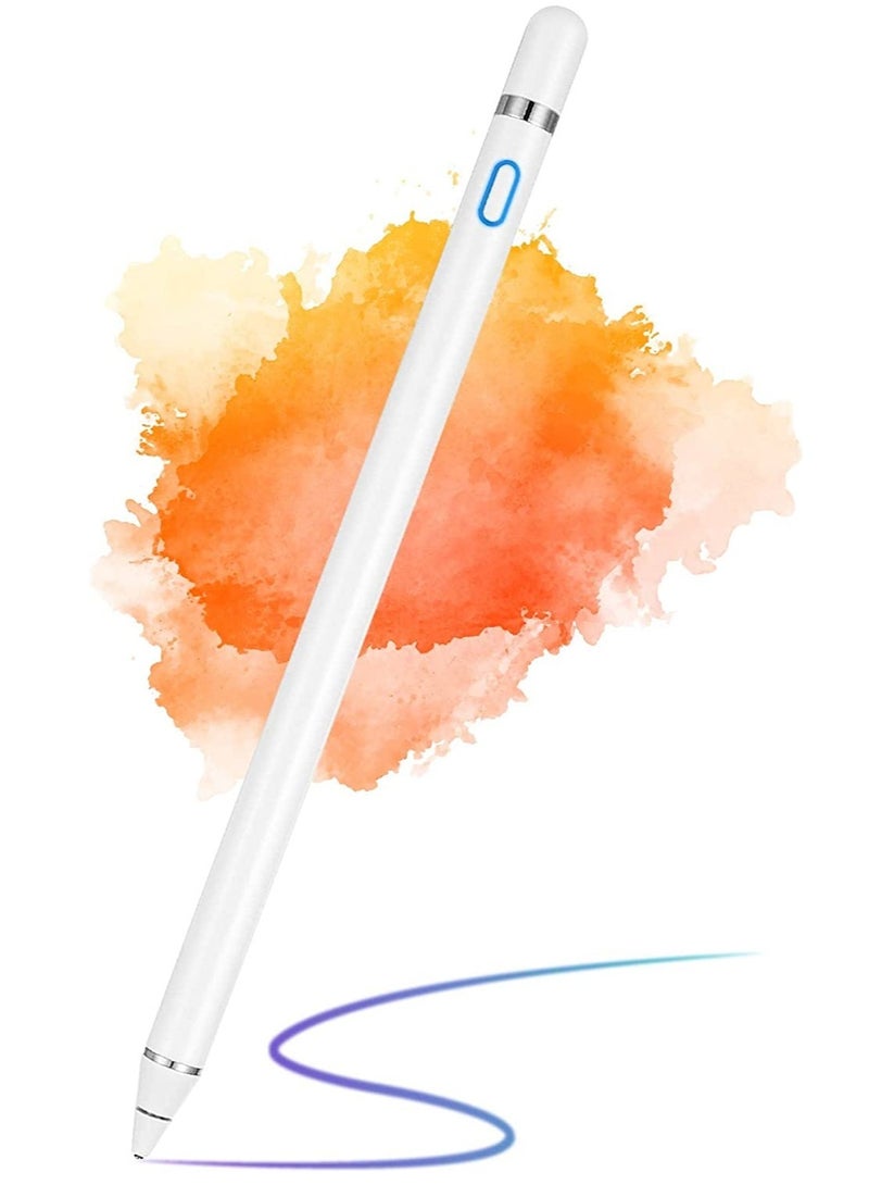 Active Stylus Pen for Android,iOS, iPad/iPad 2/New iPad 3/iPad4/iPad Pro/iPad Mini/iPad Mini 2/3 /4 and Most Tablet,1.5mm Fine Point Rechargeable Digital Stylus Pen（White） - Image 2