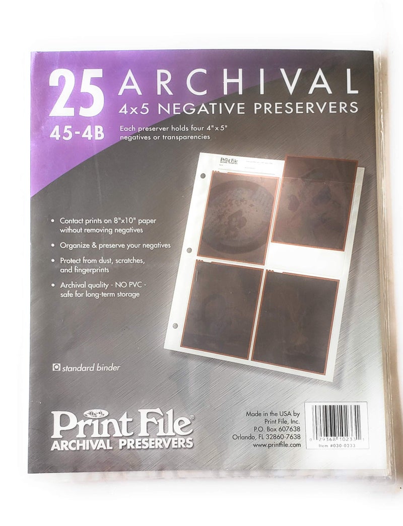 Archival Negative Pages Holds Four 4 x 5 Inches Negatives or Transparencies, Pack of 25