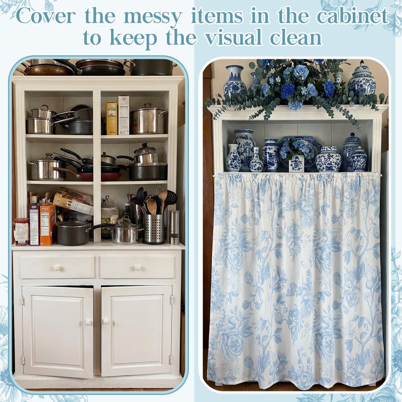 VitalCozy Cabinet Curtains 35" W x 35" L Sink Skirt for Bathroom Kitchen Blue Flower Floral Cabinet Curtains for Classroom Home Farmhouse Rustic Drape Under Desk Privacy Drape for Laundry Room - Image 5