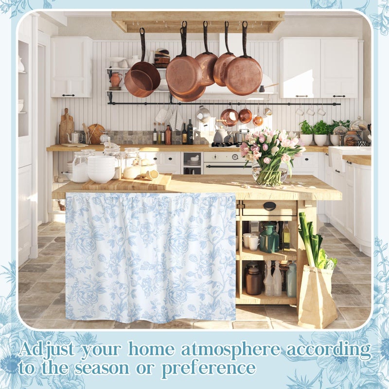 VitalCozy Cabinet Curtains 35" W x 35" L Sink Skirt for Bathroom Kitchen Blue Flower Floral Cabinet Curtains for Classroom Home Farmhouse Rustic Drape Under Desk Privacy Drape for Laundry Room - Image 3