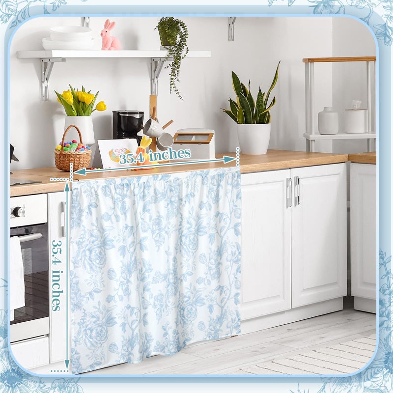 VitalCozy Cabinet Curtains 35" W x 35" L Sink Skirt for Bathroom Kitchen Blue Flower Floral Cabinet Curtains for Classroom Home Farmhouse Rustic Drape Under Desk Privacy Drape for Laundry Room - Image 2