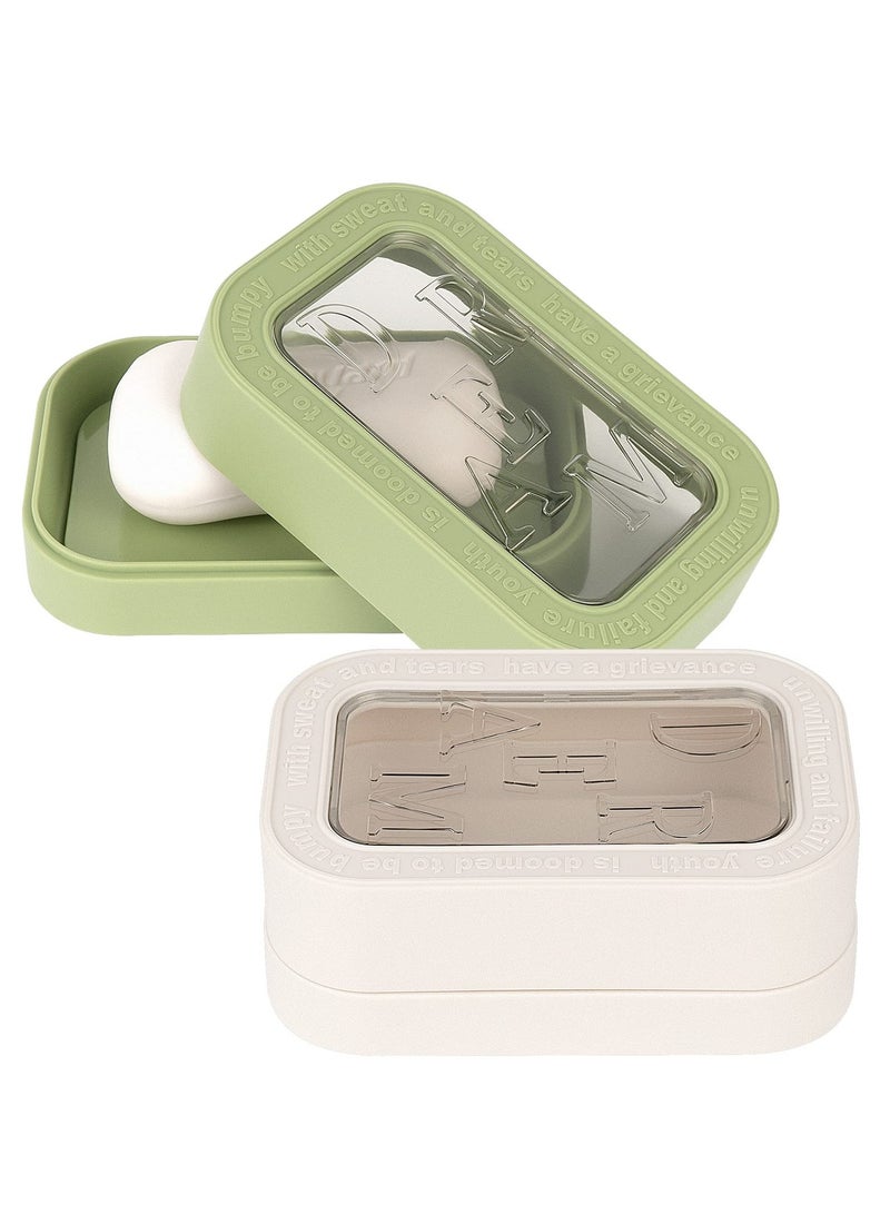 KASTWAVE Travel Soap Container, 2 Pack Bar Soap Holder Soap Travel Case, Soap Saver Container with Lid, Portable Bar Soap Box with Cover, for Traveling, Camping, Gym, Hiking (White,Green) - Image 1