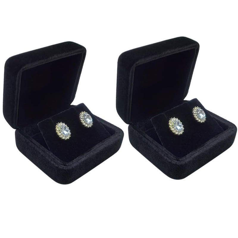 GBYAN 2 Pieces Velvet Earring Box,Stud Earring Gift Box,Jewelry Display Case for Proposal,Engagement,Wedding and Birthday,Black - Image 1