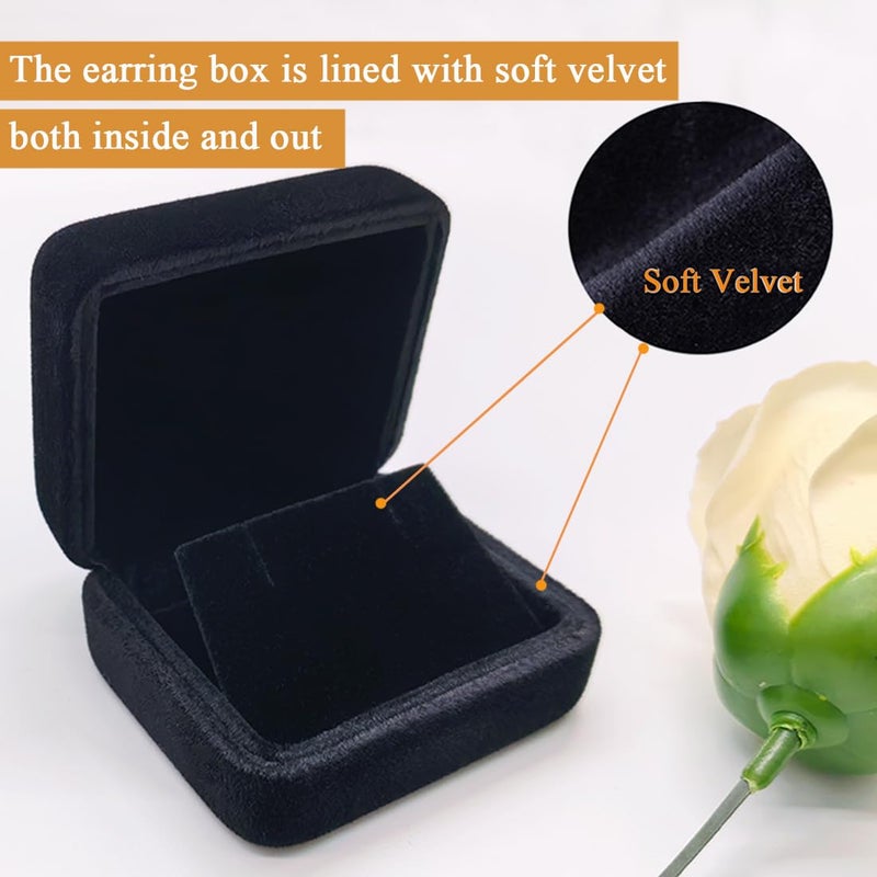 GBYAN 2 Pieces Velvet Earring Box,Stud Earring Gift Box,Jewelry Display Case for Proposal,Engagement,Wedding and Birthday,Black - Image 3