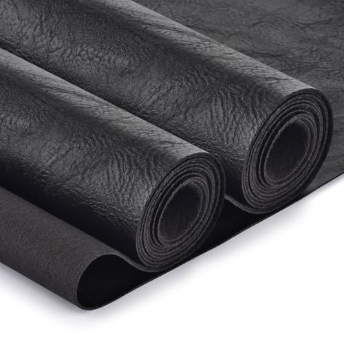TeeLiy Faux Leather Fabric Soft Synthetic PU Fabric Material Thick Durable Synthetic Repholstery Leather Vinyl Soft Touch Distressed DIY Crafts Upholstery Individual 1 Yards Cut 36 x 54 Black - Image 1