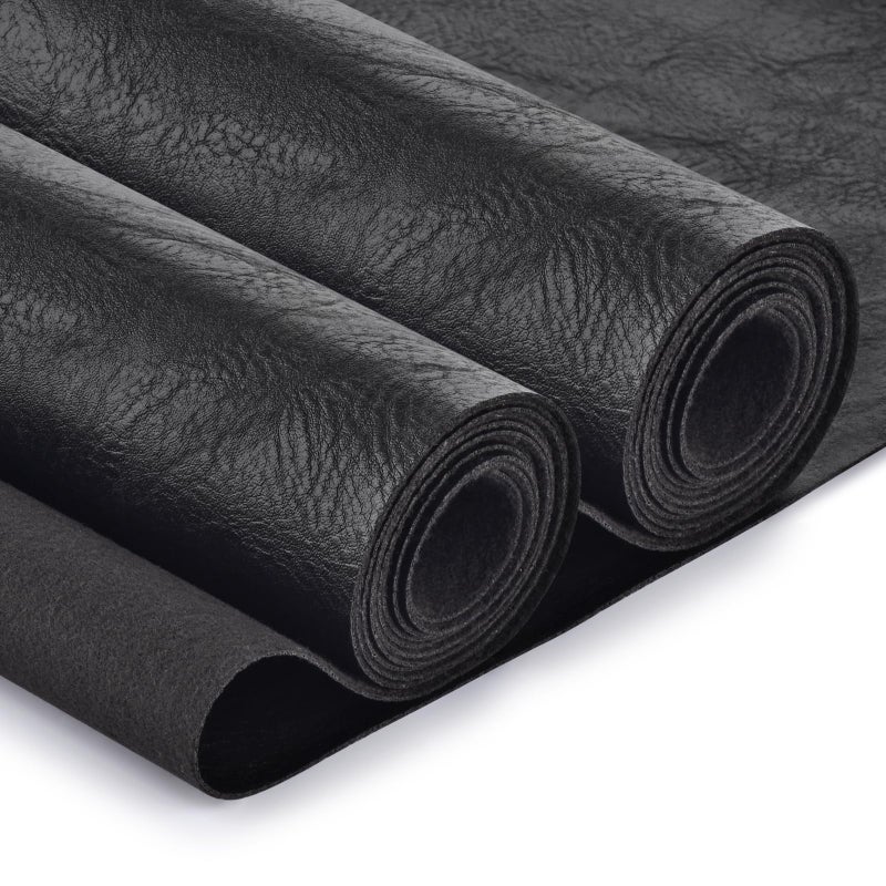 TeeLiy Faux Leather Fabric Soft Synthetic PU Fabric Material Thick Durable Synthetic Repholstery Leather Vinyl Soft Touch Distressed DIY Crafts Upholstery Individual 1 Yards Cut 36 x 54 Black - Image 3