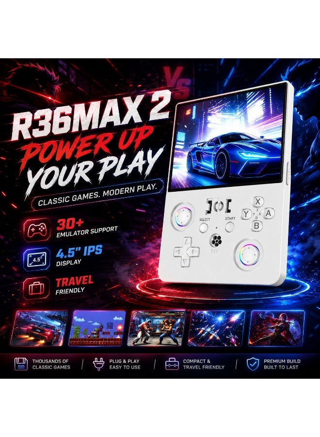 ELTRAZONE R36MAX 2 وحدة تحكم ألعاب محمولة ريترو 4.5 بوصة IPS HD جهاز ألعاب محمول 1.5GHz معالج عالي السرعة بطارية 4000mAh دعم 30+ محاكي لاعب ألعاب أركيد ريترو كلاسيكية باللون الأبيض - Image 5