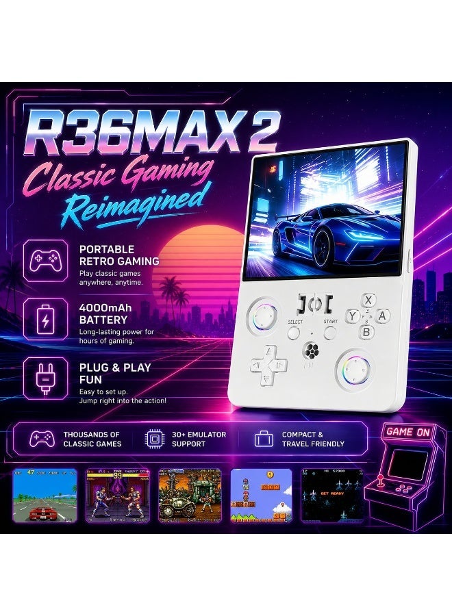 ELTRAZONE R36MAX 2 وحدة تحكم ألعاب محمولة ريترو 4.5 بوصة IPS HD جهاز ألعاب محمول 1.5GHz معالج عالي السرعة بطارية 4000mAh دعم 30+ محاكي لاعب ألعاب أركيد ريترو كلاسيكية باللون الأبيض - Image 3