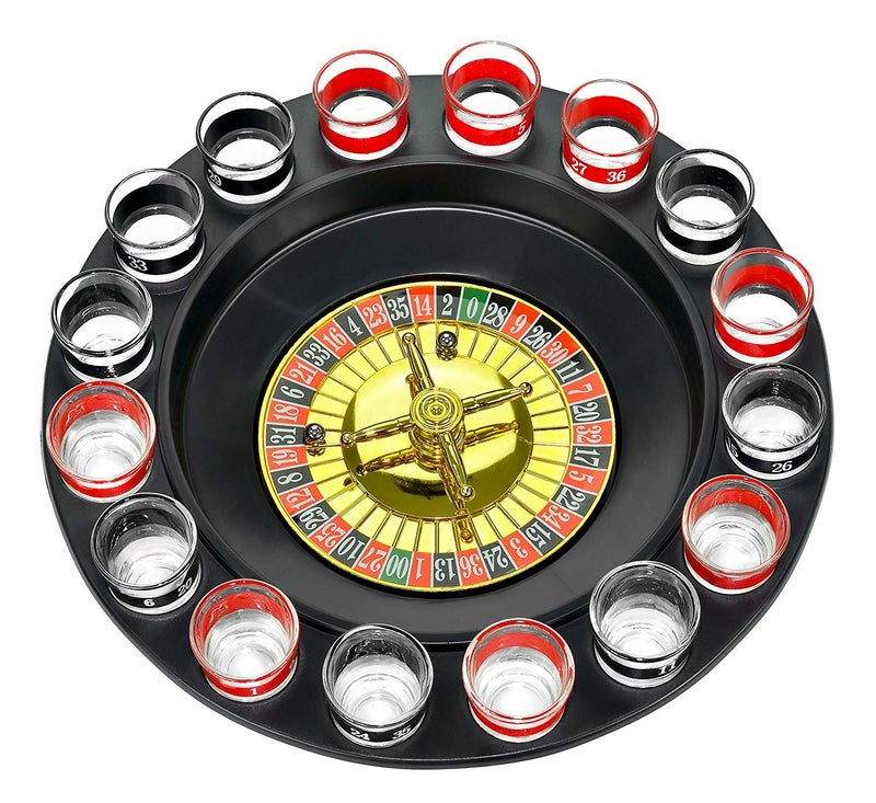 Iktu Shot Glass Roulette Drinking Game Set with Spinning Wheel, 2 Balls and 16 Shot Glasses - Casino Adult Party Games - Multi Color - Image 1