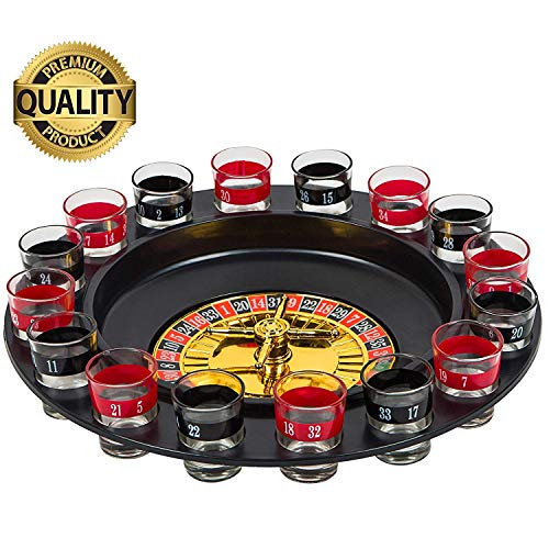 Iktu Shot Glass Roulette Drinking Game Set with Spinning Wheel, 2 Balls and 16 Shot Glasses - Casino Adult Party Games - Multi Color - Image 2