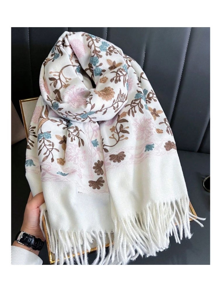Women’s Winter Shawl – A luxurious cashmere shawl with elegant floral embroidery, adding a soft and sophisticated touch to your winter look. - Image 1
