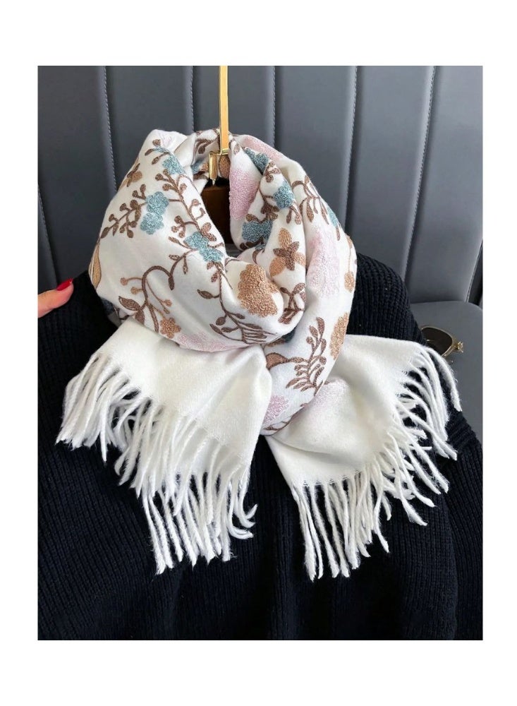 Women’s Winter Shawl – A luxurious cashmere shawl with elegant floral embroidery, adding a soft and sophisticated touch to your winter look. - Image 2