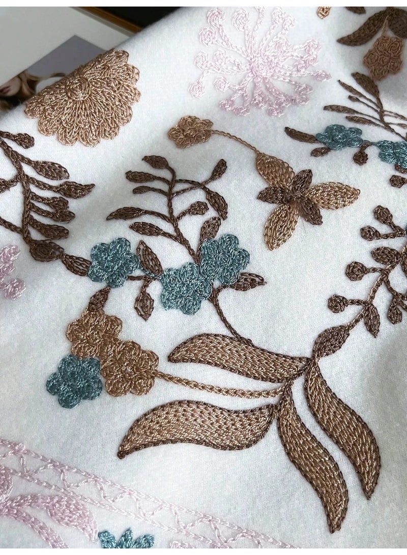 Women’s Winter Shawl – A luxurious cashmere shawl with elegant floral embroidery, adding a soft and sophisticated touch to your winter look. - Image 3
