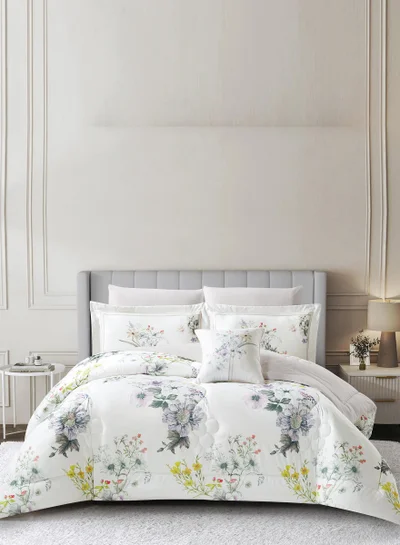 Donetella Bedding Comforter Set, King Size Fits 200x200 cm - 6  -Pcs Digital Print Quilted Bed Set, Microfiber Fabric - 1 Comforter, 1 Fitted Sheet, 2 Pillow Shams, 2 Pillowcases