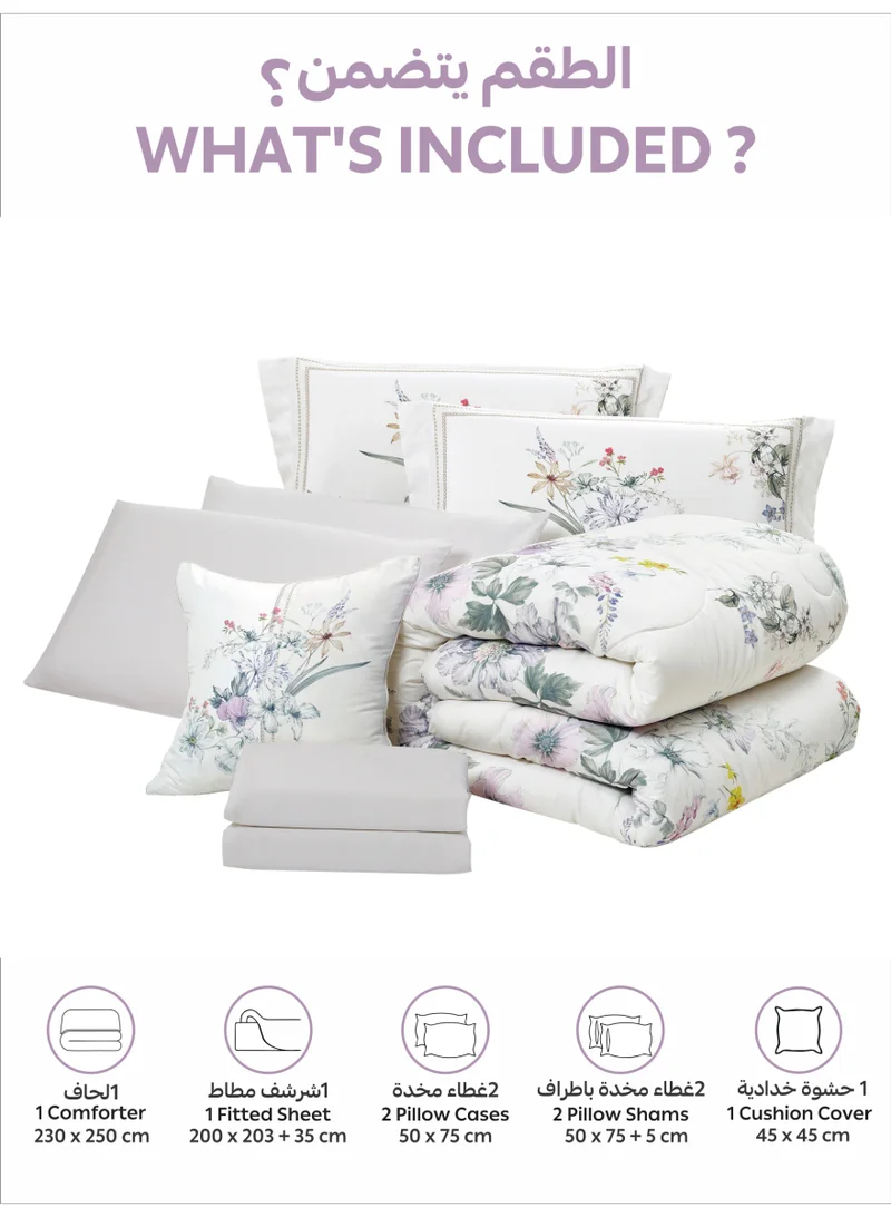 Donetella Bedding Comforter Set, King Size Fits 200x200 cm - 6  -Pcs Digital Print Quilted Bed Set, Microfiber Fabric - 1 Comforter, 1 Fitted Sheet, 2 Pillow Shams, 2 Pillowcases